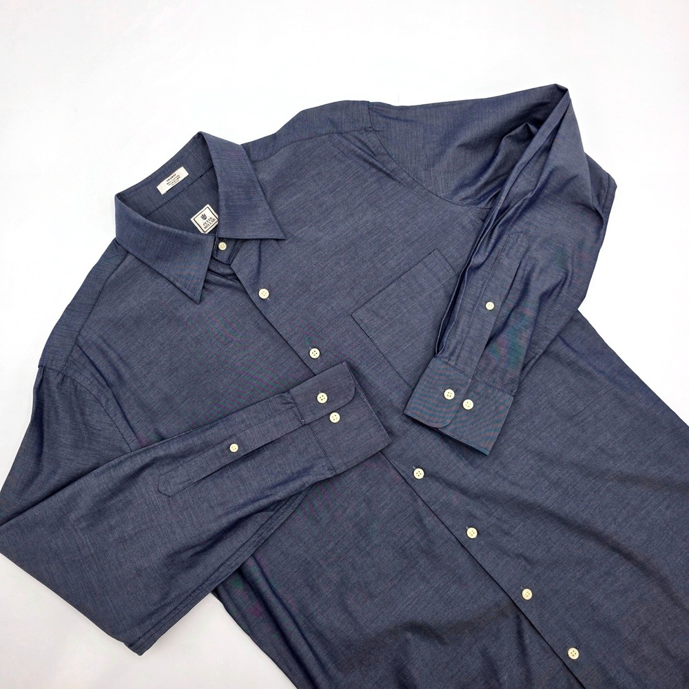 Peter Millar Mens Medium Navy Blue 100% Cotton Long Sleeve Button Down Shirt